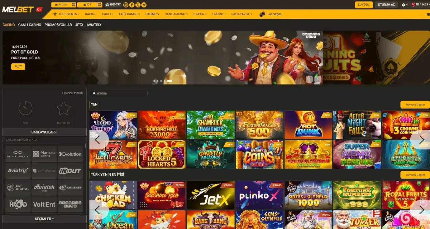 Melbet slot oyun lobi mobil görünüm
